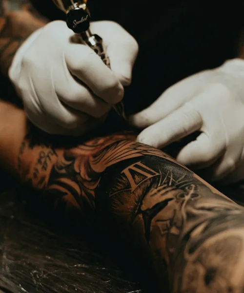 Neo-traditional colour leg sleeve in progress by Dom Rossi